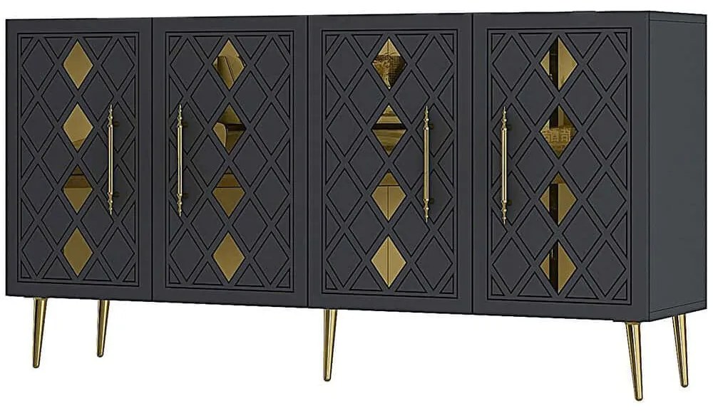 Μπουφές Dome 475OLV1784 150x35x75cm Anthracite-Gold Particle Board, Melamine
