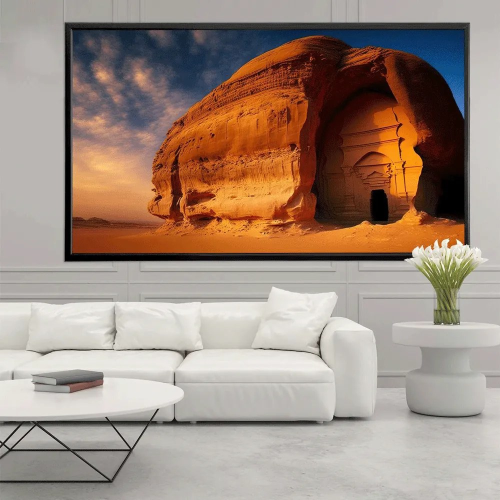 Πίνακας σε Plexiglass με Θέμα &#8220;Madain Saleh&#8221; σε μαύρη ξύλινη Κορνίζα με ρυθμιζόμενο Φώς - 150cmX100cm