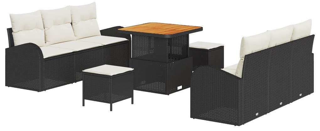 vidaXL Σετ Καναπέ Κήπου 9 Τεμαχίων με Μαξιλάρια Μαύρο Πολυεστερικό Ρατάν Ακακία