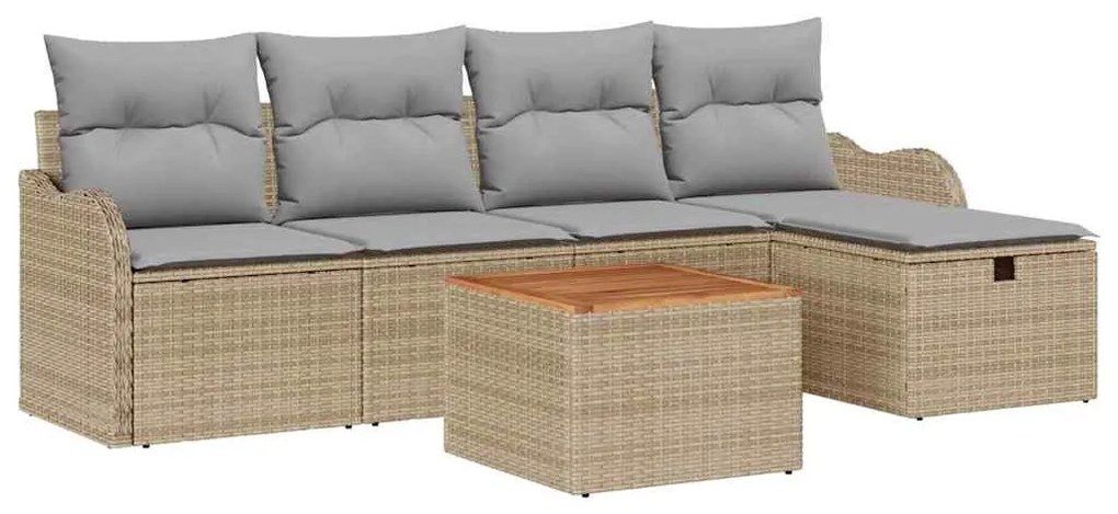vidaXL Σετ Καναπέ Κήπου με μαξιλάρι 6 pcs Μπεζ συνθετικό ρατάν
