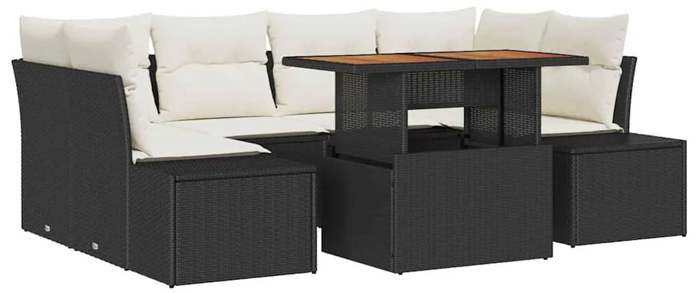 vidaXL Σέτ φαγητού για κήπο με μαξιλάρι 7 pcs Μαύρο και Κρέμα