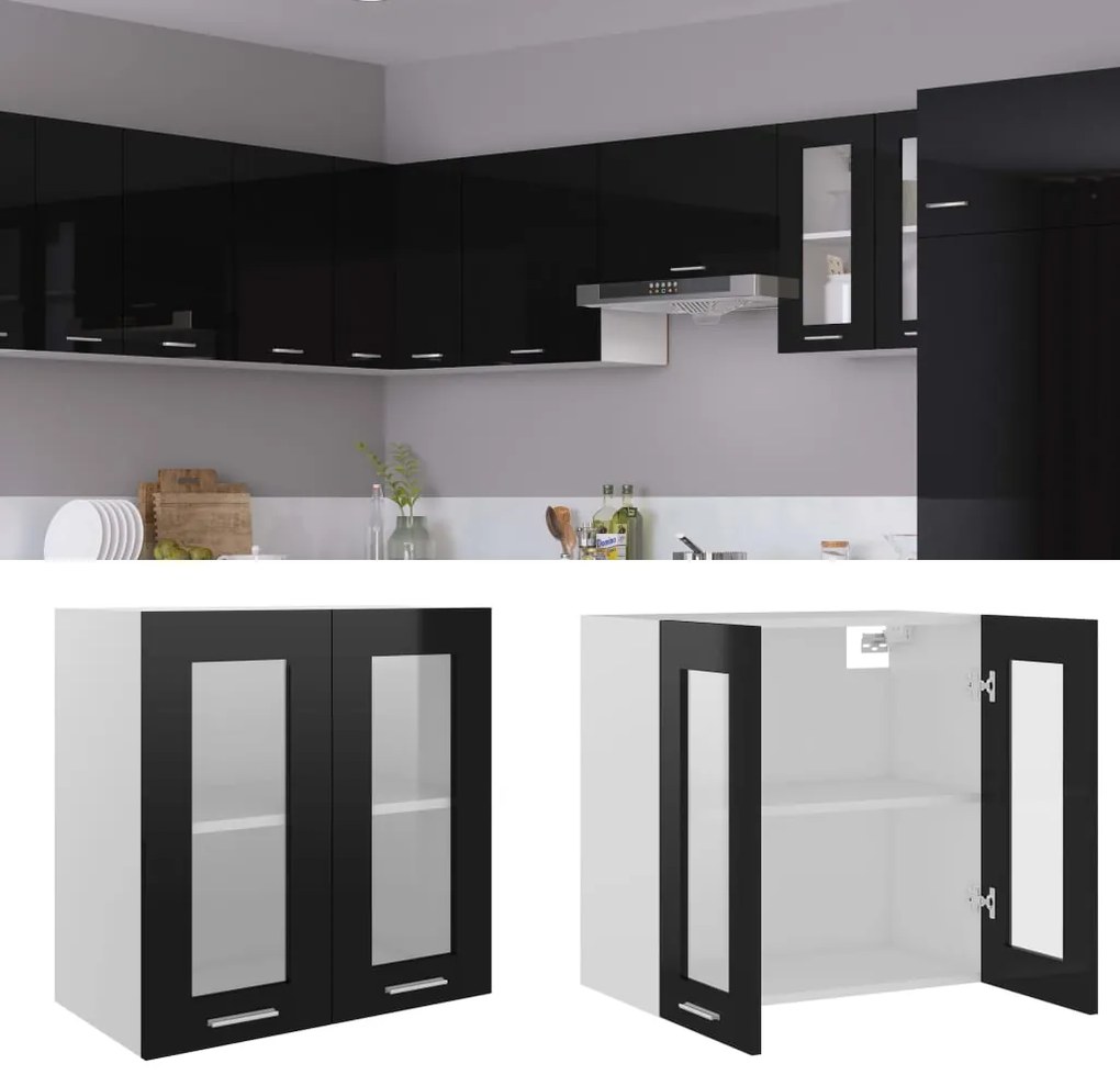 vidaXL Ντουλάπι Κρεμαστό με Τζάμι Γυαλ. Μαύρο 60x31x60 εκ. Μοριοσανίδα