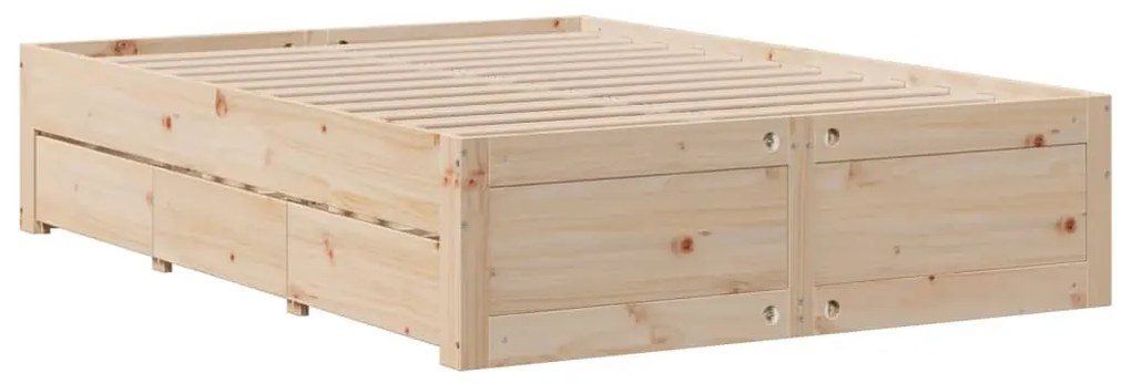 Κρεβάτι Βιβλιοθήκη Χωρίς Στρώμα 140x190 εκ Μασίφ Ξύλο Πεύκου - Καφέ