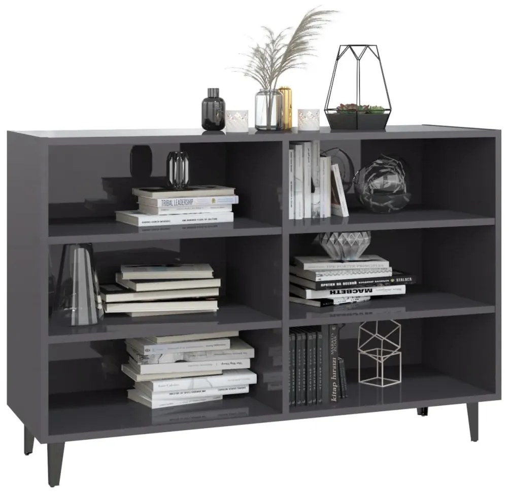 vidaXL Ραφιέρα Γυαλιστερή Γκρι 103,5 x 35 x 70 εκ. από Επεξ. Ξύλο