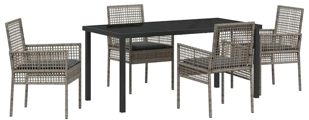 vidaXL Σέτ φαγητού για κήπο με μαξιλάρι 5 pcs Γκρι Πολυ ράταν