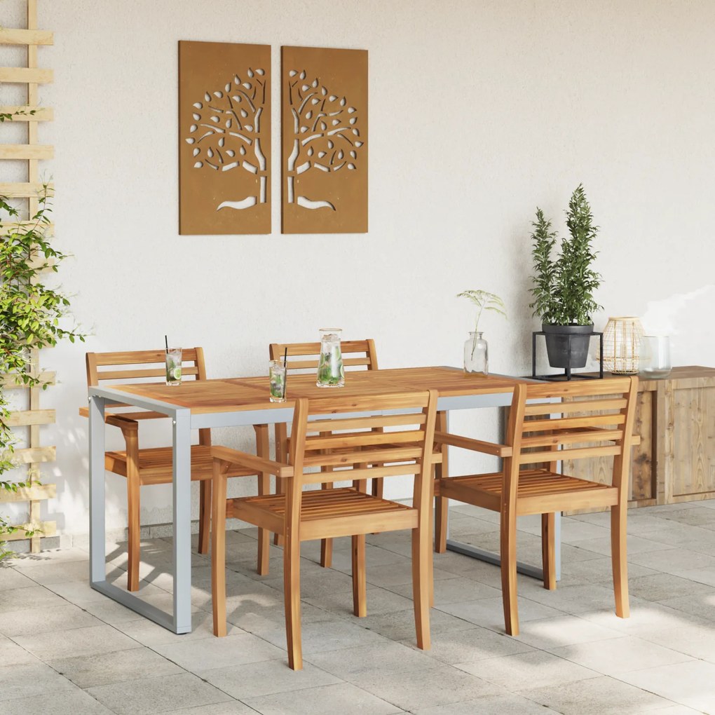 vidaXL Εξωτερικό Τραπέζι Φαγητού Γκρι 160x80x75 εκ. Χάλυβας & Μασίφ Ξύλο Ακακίας