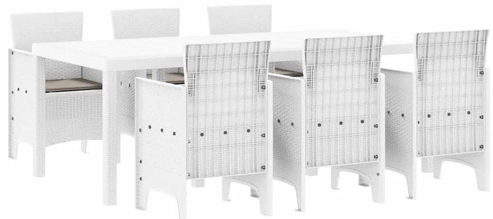vidaXL Σέτ φαγητού για κήπο 7 pcs Λευκό Rattan Polt