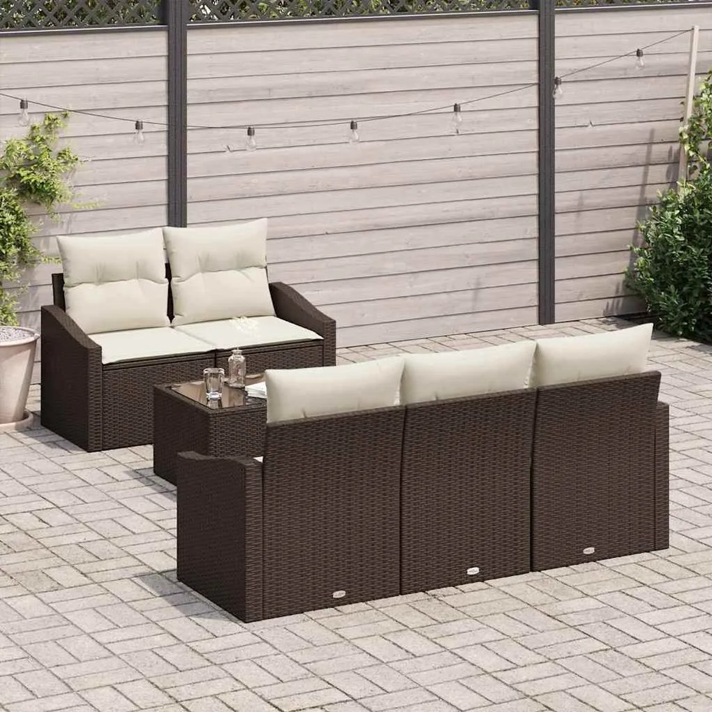 vidaXL Σετ Καναπέ Κήπου με μαξιλάρι 6 pcs Καφέ, Κρέμα 55 x 55 x 37 εκ