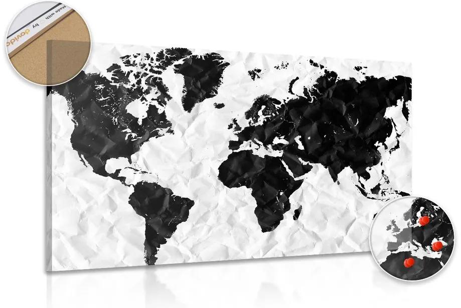 Εικόνα ενός ενδιαφέροντος παγκόσμιου χάρτη σε έναν φελλό - 120x80  wooden