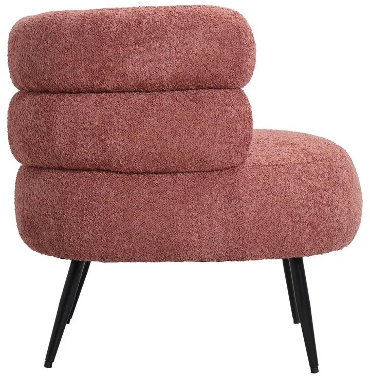 Πολυθρόνα Foleja μπουκλέ ύφασμα σε απόχρωση σάπιο μήλο με μαύρα μεταλλικά πόδια 76x75x72εκ 76x75x72 εκ.