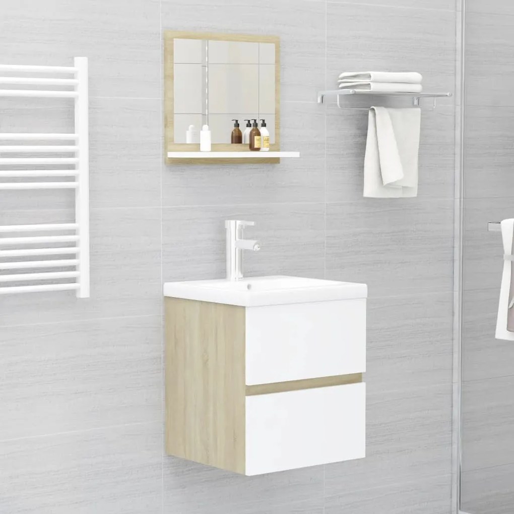 vidaXL Καθρέφτης Μπάνιου Λευκό/Sonoma Δρυς 40x10,5x37 εκ. Μοριοσανίδα