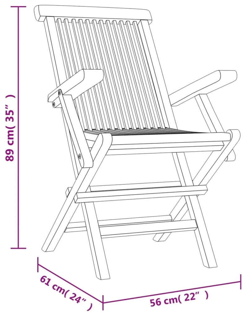 vidaXL Καρέκλες Κήπου Πτυσσόμενες 8 τεμ. Γκρι 56x61x89 εκ. Μασίφ Teak