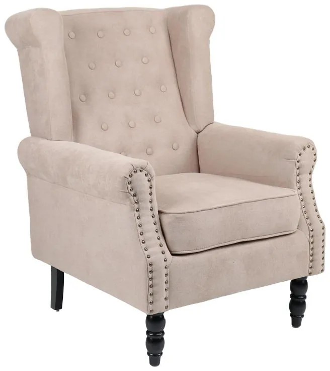 Πολυθρόνα Piore μπεζ ύφασμα και πόδι rubberwood σε μαύρη απόχρωση 77x80x106εκ 77x80x106 εκ.