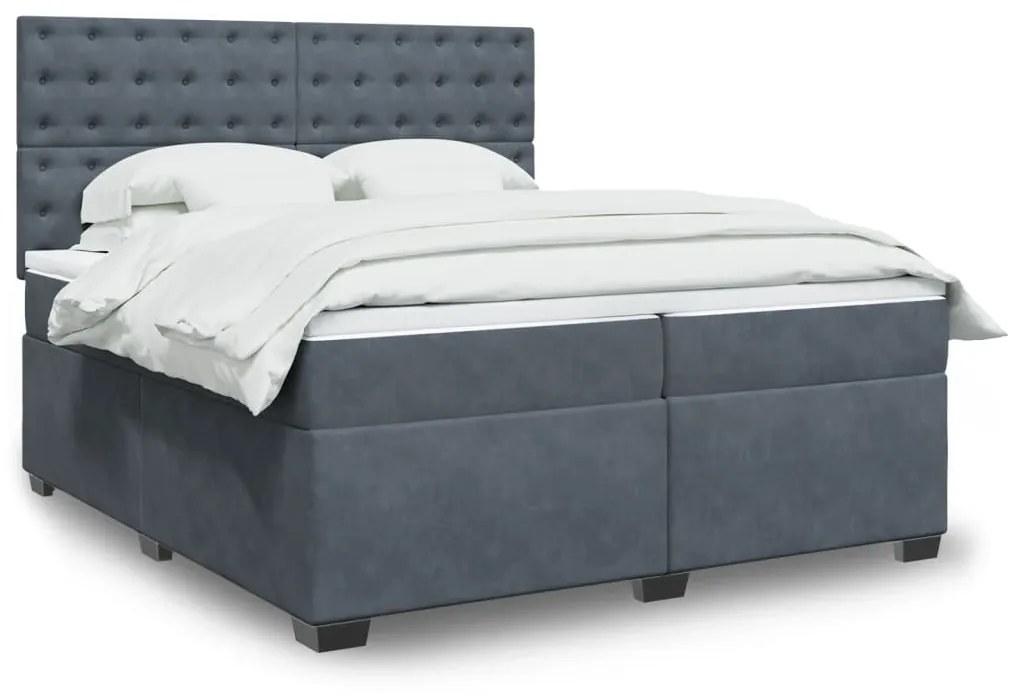 vidaXL Κρεβάτι Boxspring με Στρώμα Σκούρο Γκρι 200x200 εκ. Βελούδινο