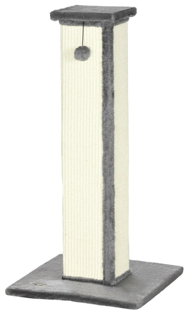 PawHut Δέντρο για γάτες, με μπάλα παιχνιδιού, βελούδο, σιζάλ, 41 cm x 41 cm x 81 cm, κρεμ + γκρι