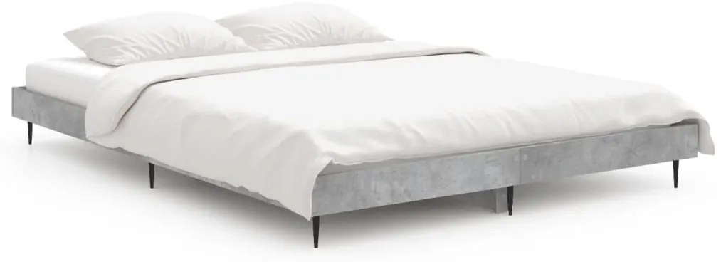 vidaXL Πλαίσιο Κρεβατιού Γκρι Σκυροδέματος 135x190 εκ. Επεξεργ. Ξύλο