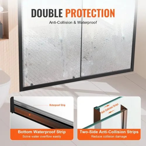 VEVOR Semi-frameless Shower Door 57.7-59&quot; x 70&quot; Tempered Glass 1/4&quot; Matte Black