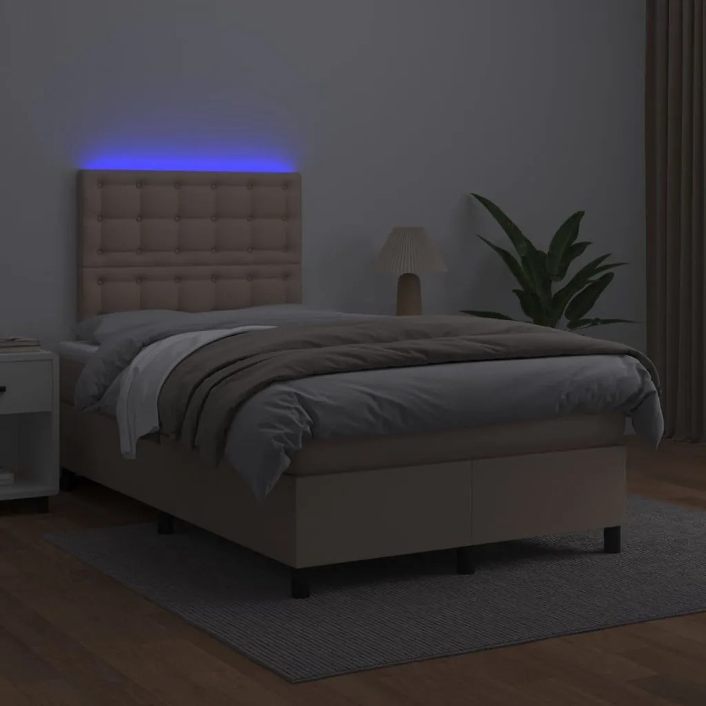 Κρεβάτι Boxspring Στρώμα&amp;LED Καπουτσίνο 120x200 εκ. Συνθ. Δέρμα - Καφέ