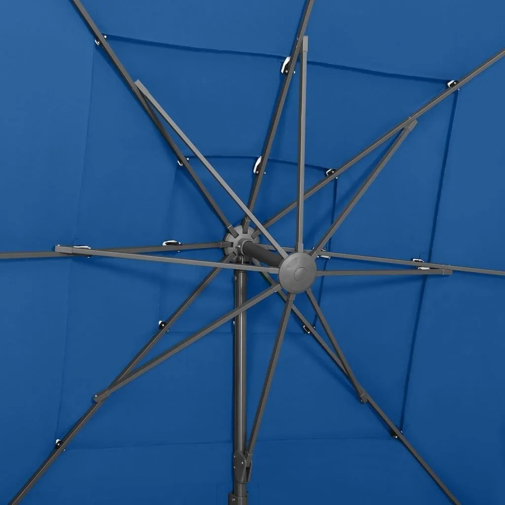 Ομπρέλα 4 Επιπέδων Αζούρ Μπλε 250 x 250 εκ. με Ιστό Αλουμινίου - Μπλε