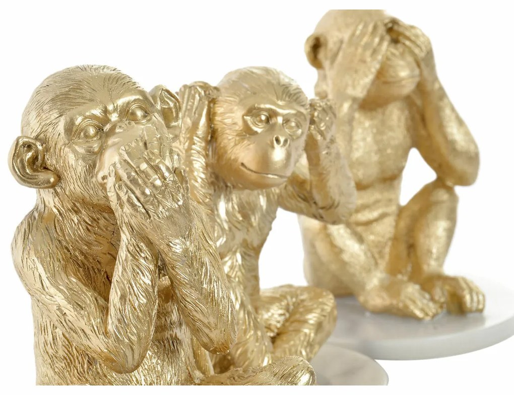 Διακοσμητική Φιγούρα DKD Home Decor Λευκό Χρυσό Τροπικό Μαϊμούδες 10,5 x 10,5 x 18,5 cm (3 Τεμάχια)