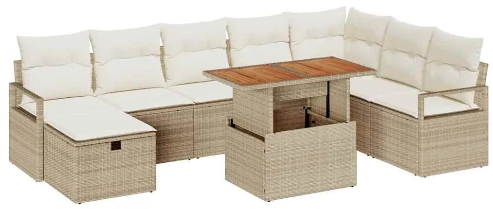 vidaXL Σετ Καναπέ Κήπου με μαξιλάρι 9 pcs Μπεζ Πολυ ράταν