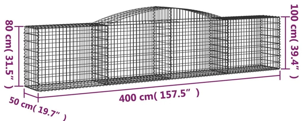 vidaXL Συρματοκιβώτια Τοξωτά 5 τεμ. 400x50x80/100 εκ. Γαλβαν. Ατσάλι