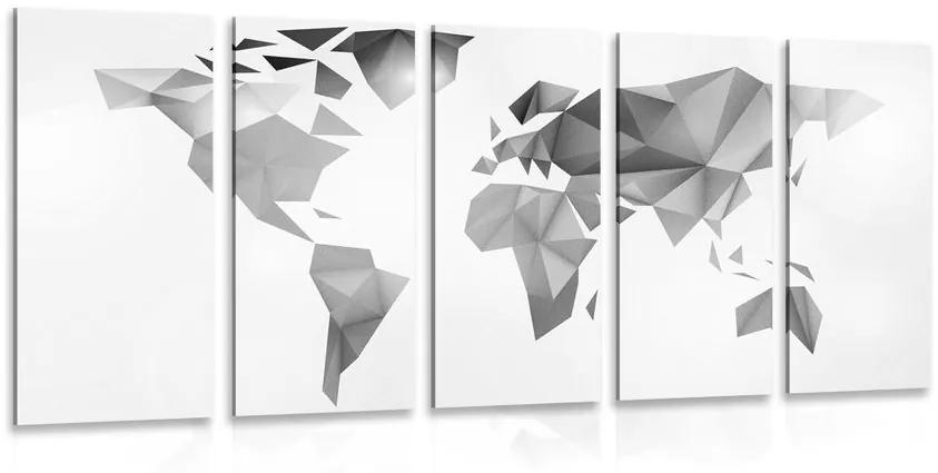 Χάρτης εικόνων 5 μερών του κόσμου σε στυλ origami σε ασπρόμαυρο