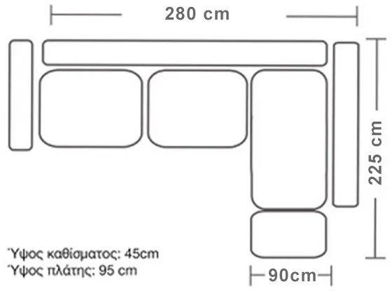 Γωνιακός καναπές αριστερή γωνία Boston pakoworld ύφασμα κυπαρισσί-ανθρακί 280x225x90εκ