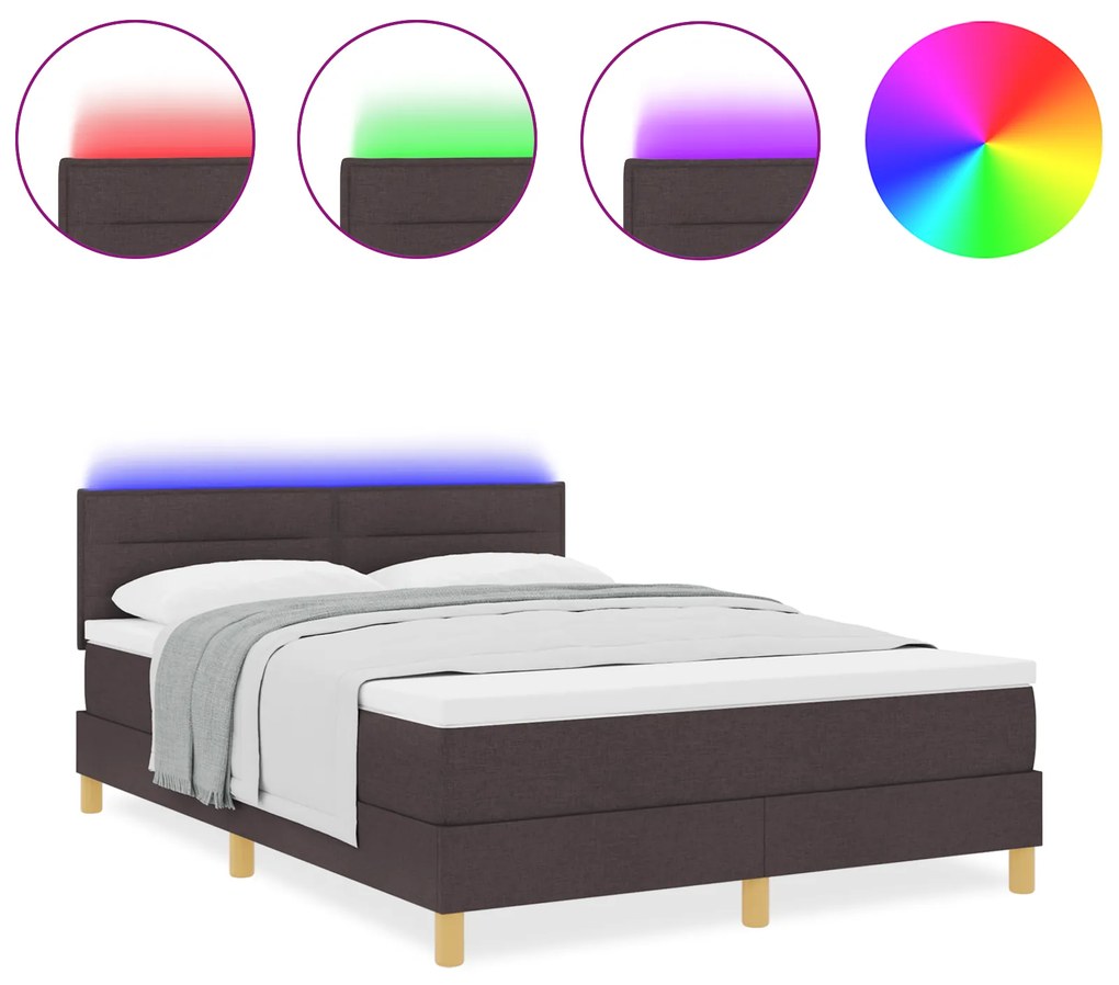 vidaXL Κρεβάτι με σκελετό με Στρώμα & LED Σκούρο Καφέ 140x190 εκ. Ύφασμα