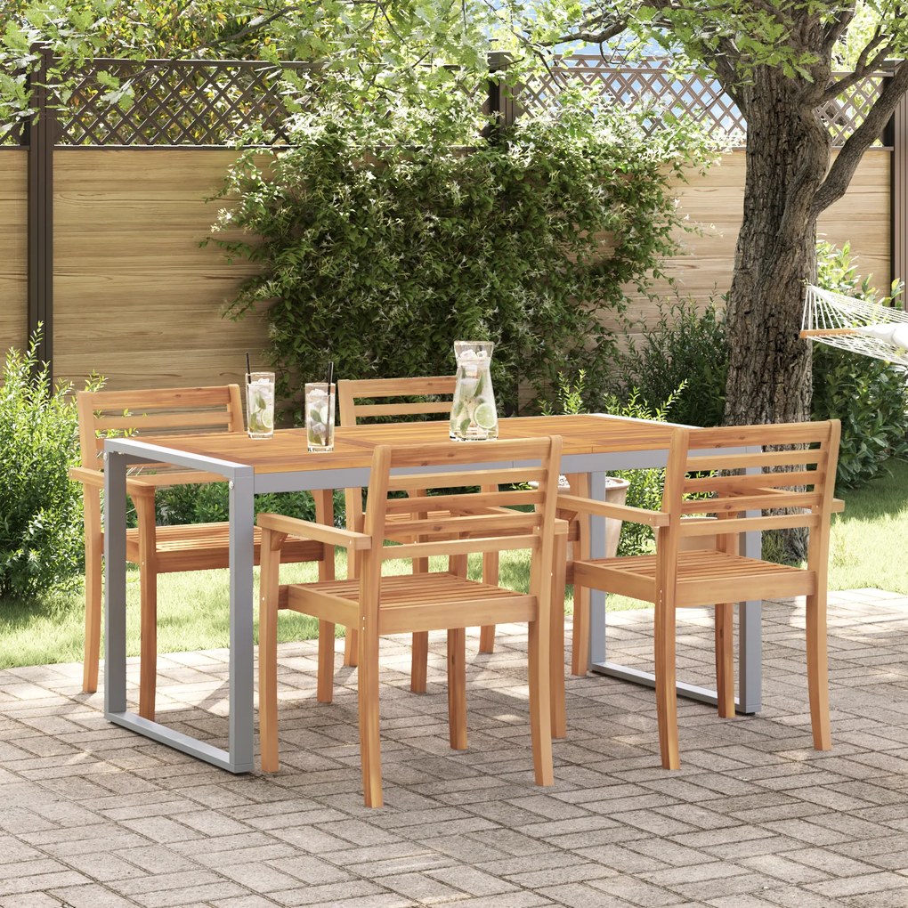 vidaXL Εξωτερικό Τραπέζι Φαγητού Γκρι 160x80x75 εκ. Χάλυβας & Μασίφ Ξύλο Ακακίας