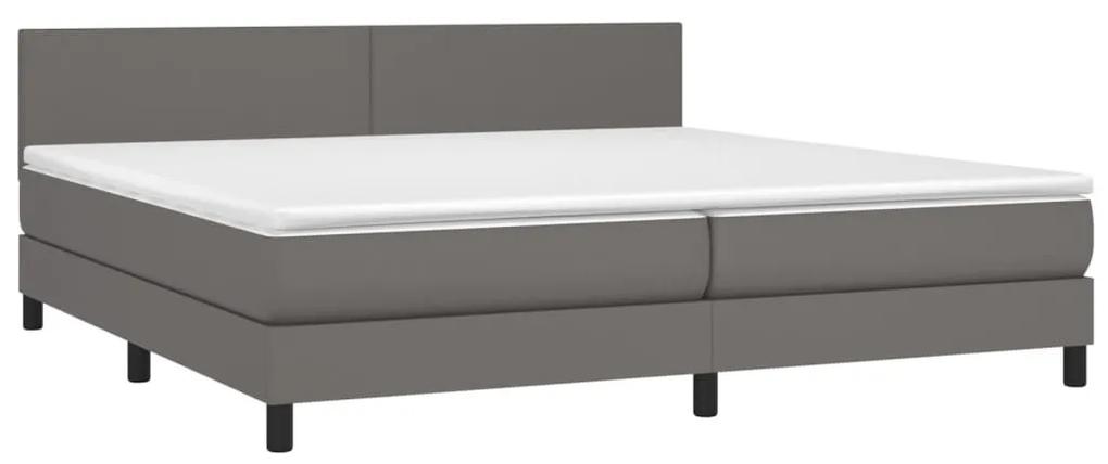 Κρεβάτι Boxspring με Στρώμα Γκρι 200x200 εκ. Συνθετικό Δέρμα - Γκρι