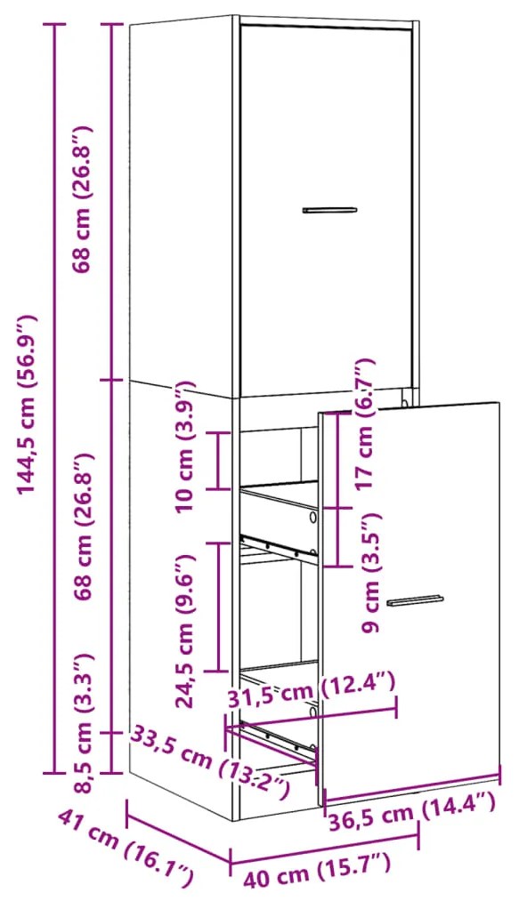 Συρταριέρα Γενικής Χρήσης Γκρι Σκυρ.40x41x144,5 εκ. Επεξ. Ξύλο 3309639