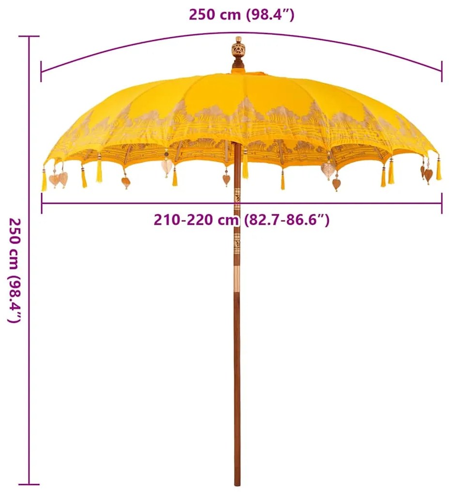 vidaXL Μπαλινέζικη Ομπρέλα Κίτρινο (210-220) x 260 εκ.