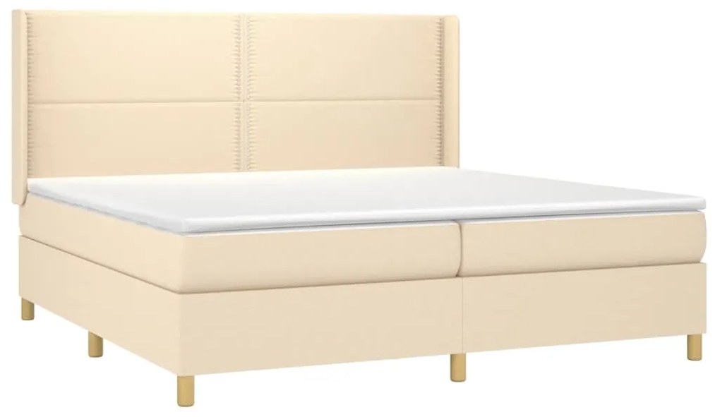 vidaXL Κρεβάτι Boxspring με Στρώμα Κρεμ 200x200 εκ. Υφασμάτινο