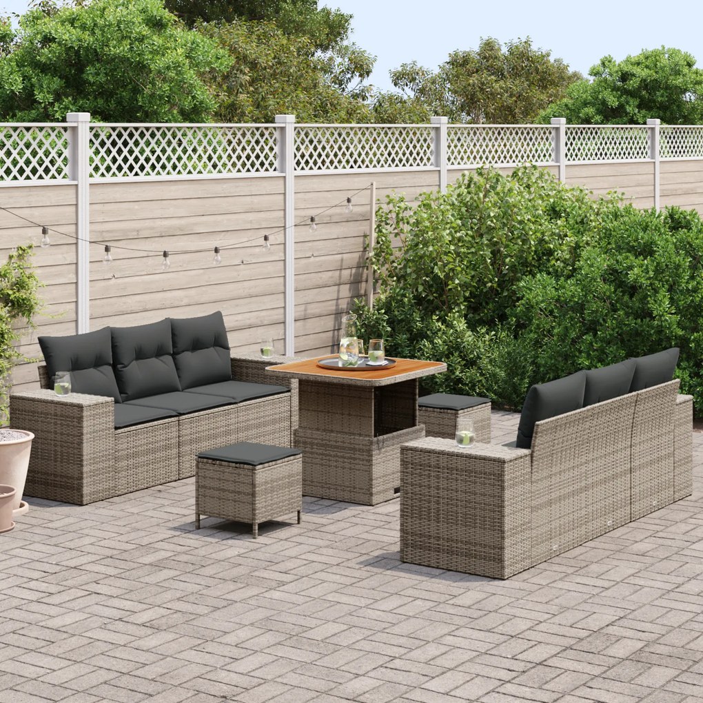 vidaXL Σετ Καναπέ Κήπου με μαξιλάρι 9 pcs Γκρι 80 x 80 x 71 cm