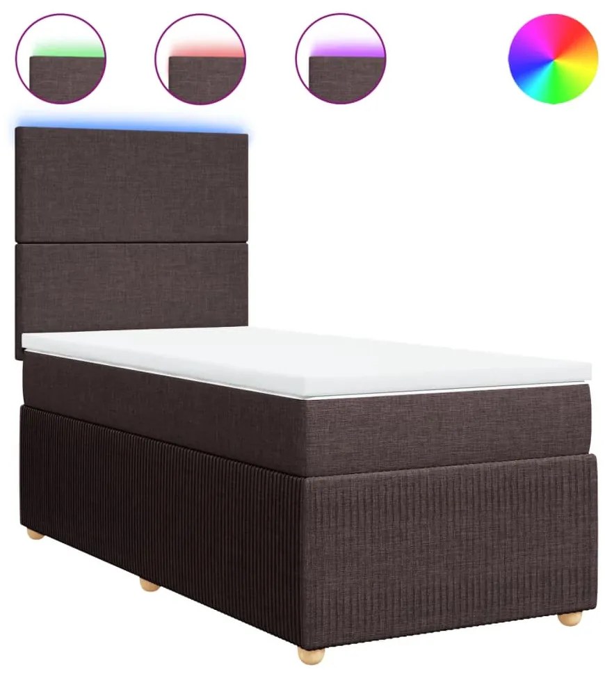 vidaXL Κρεβάτι Boxspring με Στρώμα Σκούρο Καφέ 90x200 εκ. Υφασμάτινο
