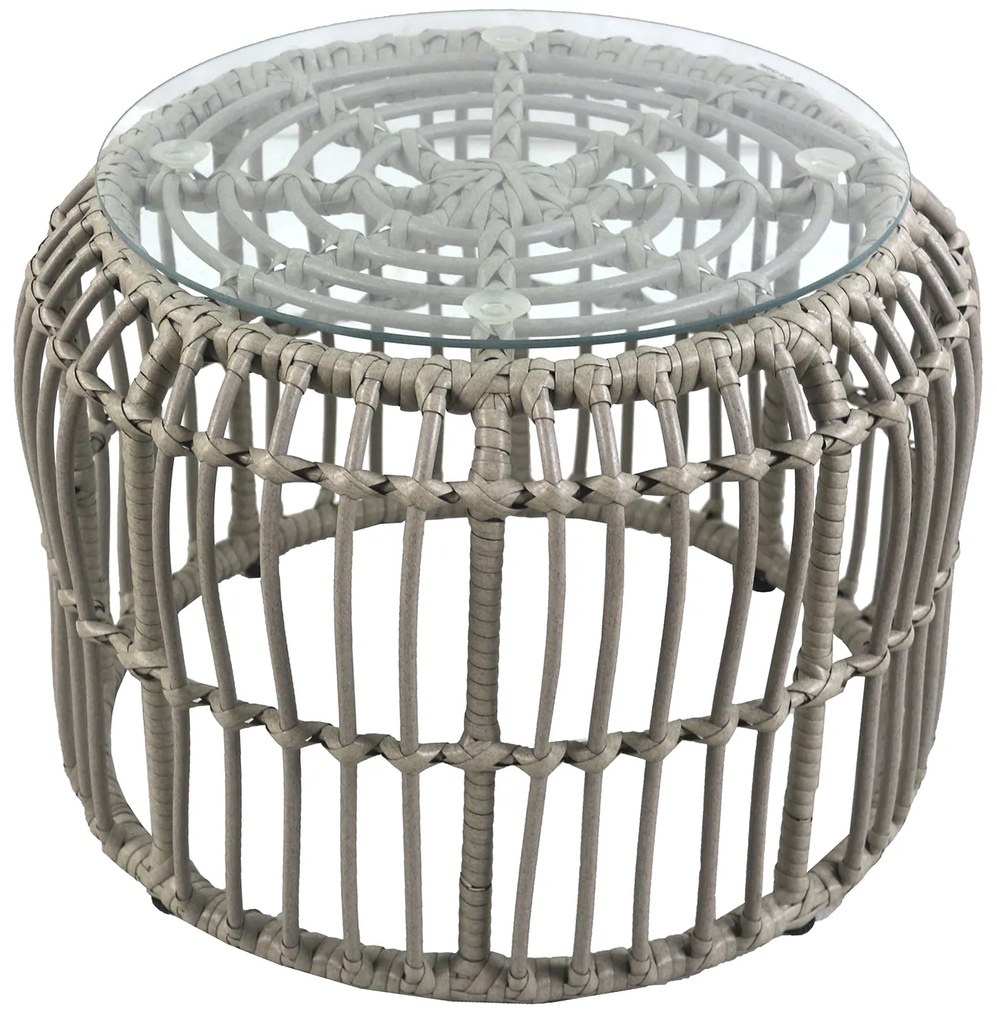 Τραπεζάκι Κήπου ArteLibre ALBIUS Γκρι Rattan/Μέταλλο/Γυαλί Φ50x35cm-14510026