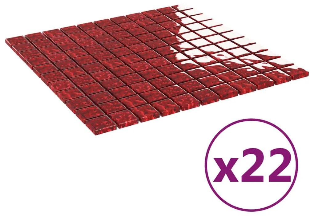 vidaXL Μωσαϊκά Πλακάκια 22 τεμ. Κόκκινα 30 x 30 εκ. Γυάλινα