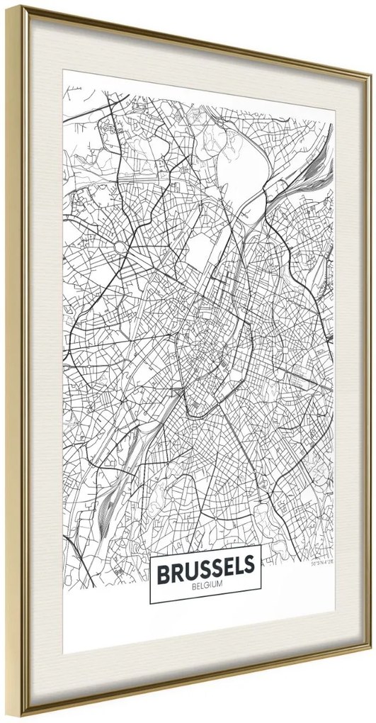 Αφίσα - City map: Brussels - 40x60 - Χρυσό - Με πασπαρτού