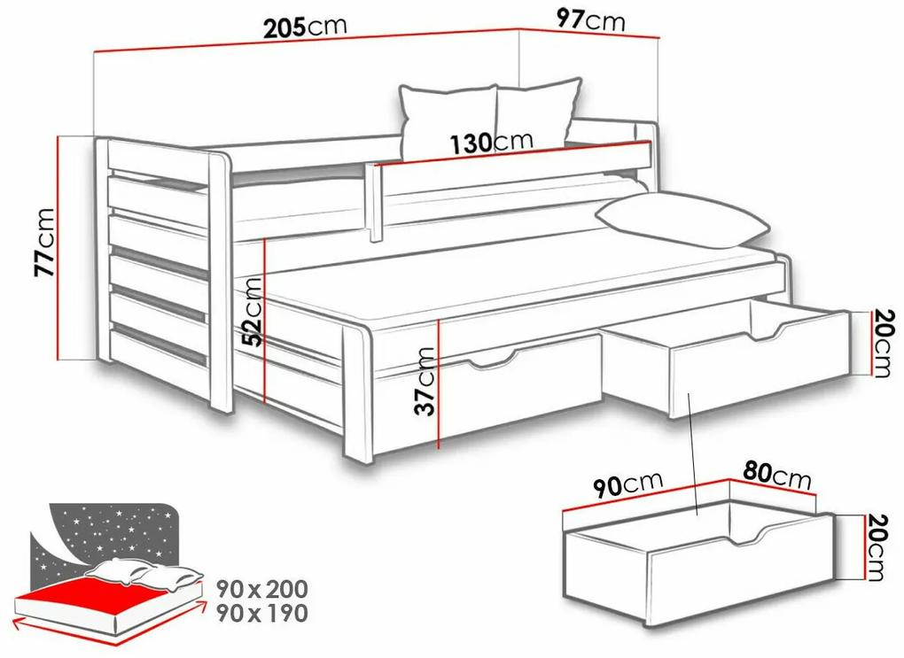 Κρεβάτι Henderson 128, 205x97x77cm, 64 kg, Γκρι, Γραφίτης, Ξύλο, Τάβλες για Κρεβάτι, Αποθηκευτικός χώρος, 90x190, 90x200, Μονόκλινο με έξτρα κρεβάτι
