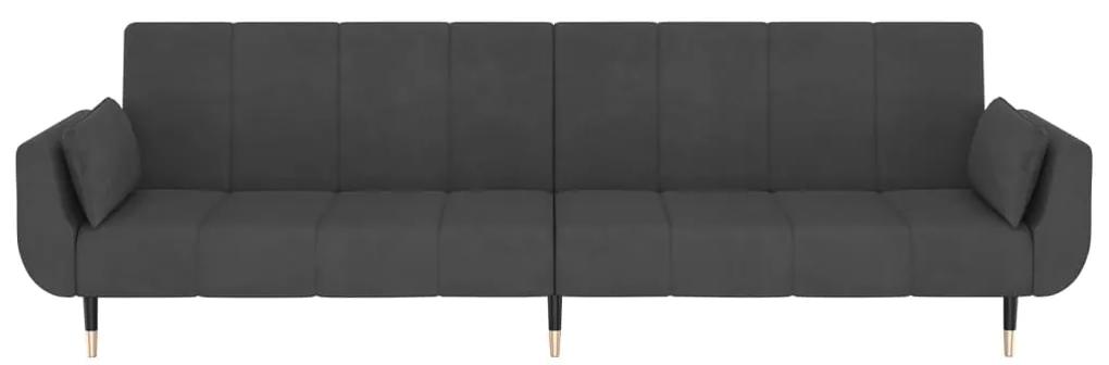 vidaXL Καναπές Κρεβάτι Διθέσιος Σκούρο Γκρι Βελούδινος με 2 Μαξιλάρια