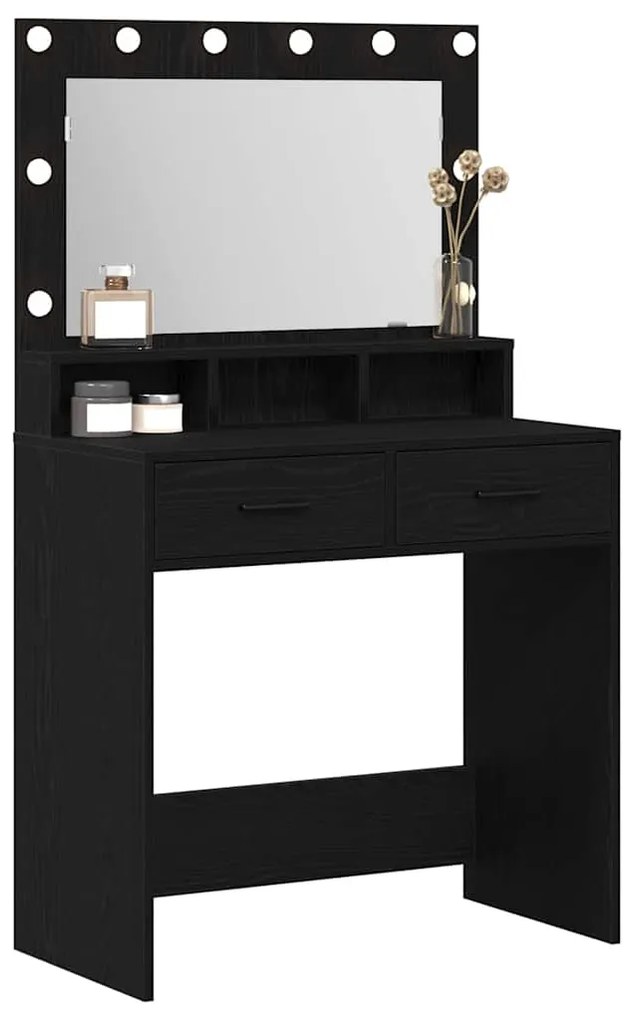 vidaXL Κομοδίνο με ράφι Μαύρη δρυς 79 x 41 x 135 εκ Επεξεργασμένο ξύλο
