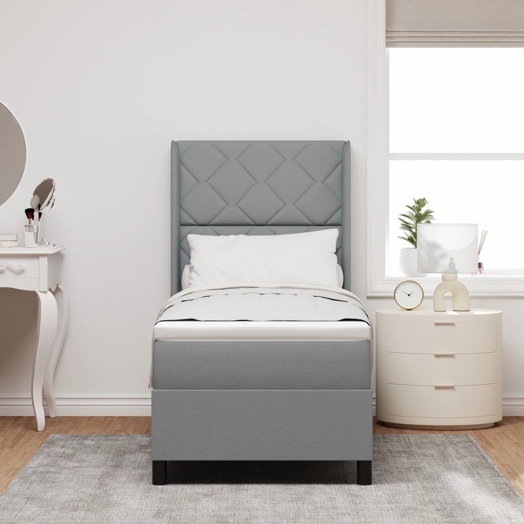 vidaXL Κρεβάτι Box Spring με Στρώμα & LED Φωτισμός Γκρι 90x190 εκ. Υφάσμα