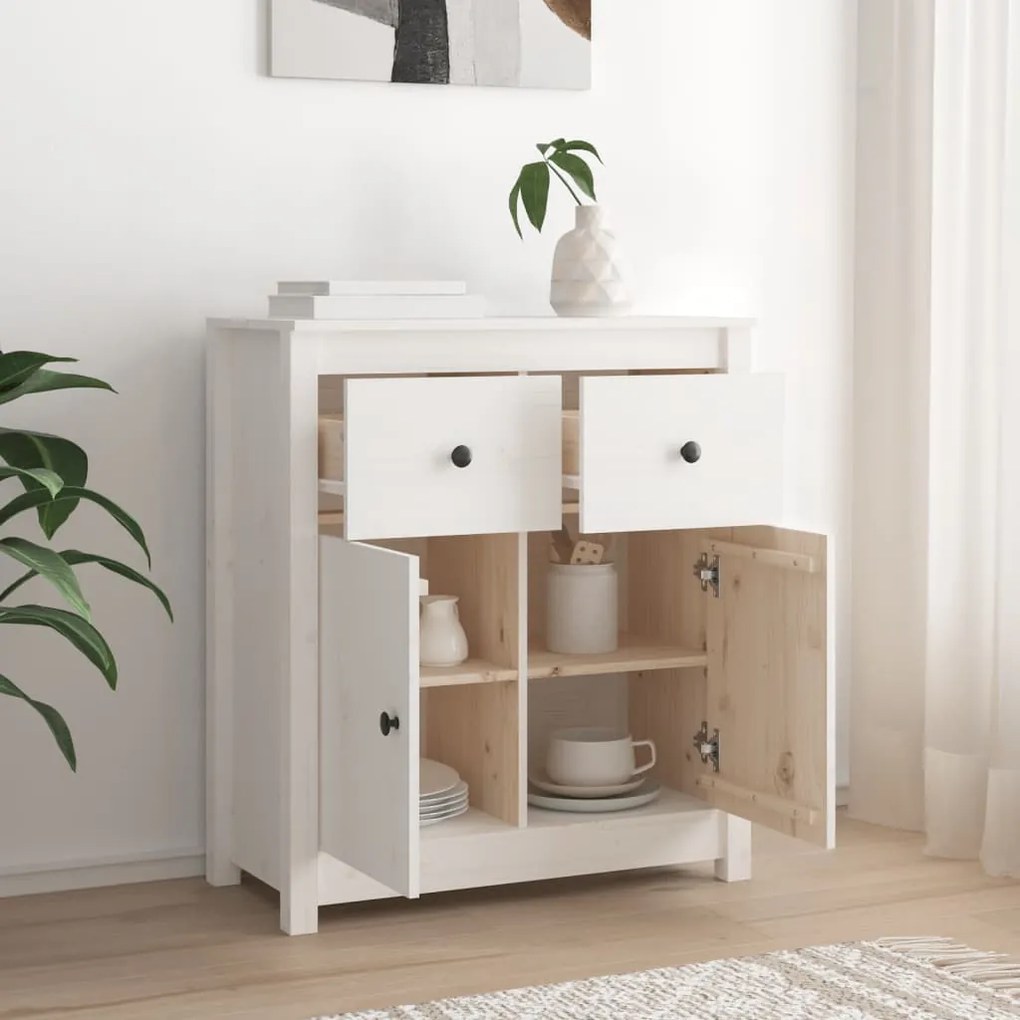 vidaXL Συρταριέρα Λευκή 70 x 35 x 80 εκ. από Μασίφ Ξύλο Πεύκου