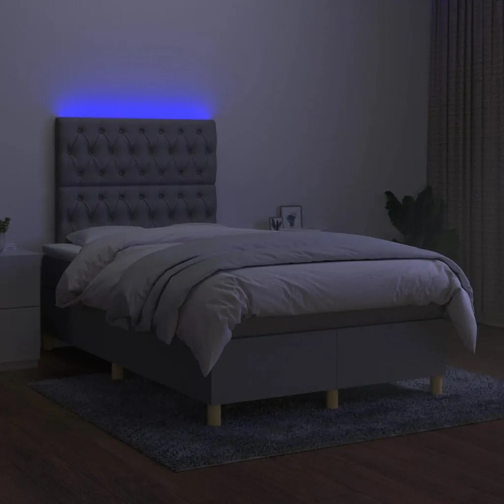 vidaXL Κρεβάτι Boxspring με Στρώμα & LED Αν.Γκρι 120x190εκ. Υφασμάτινο