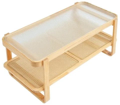 VEVOR Rattan Coffee Table Rectangle Rattan Coffee Table 2-Tier for Living Room