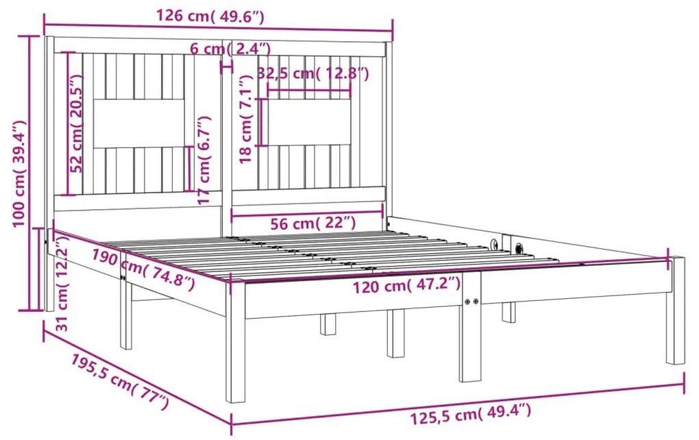 Πλαίσιο Κρεβατιού Λευκό 120x190 εκ. Μασίφ Ξύλο Small Double - Λευκό