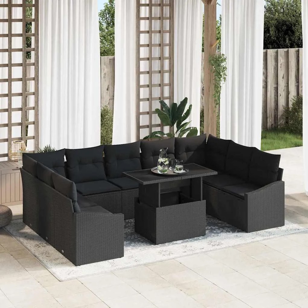 vidaXL Σετ Καναπέ Κήπου με μαξιλάρι 10 pcs Μαύρο 100 x 55 x 73 εκ