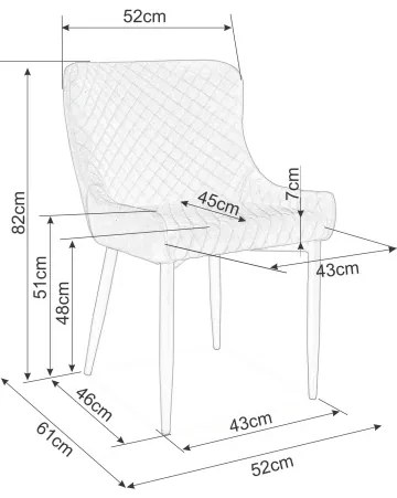 Επενδυμένη καρέκλα τραπεζαρίας Colin B 52x45x82 μεταλλική μαύρη βάση/πράσινη βελούδινη bluvel 78 DIOMMI COLINBVCZ