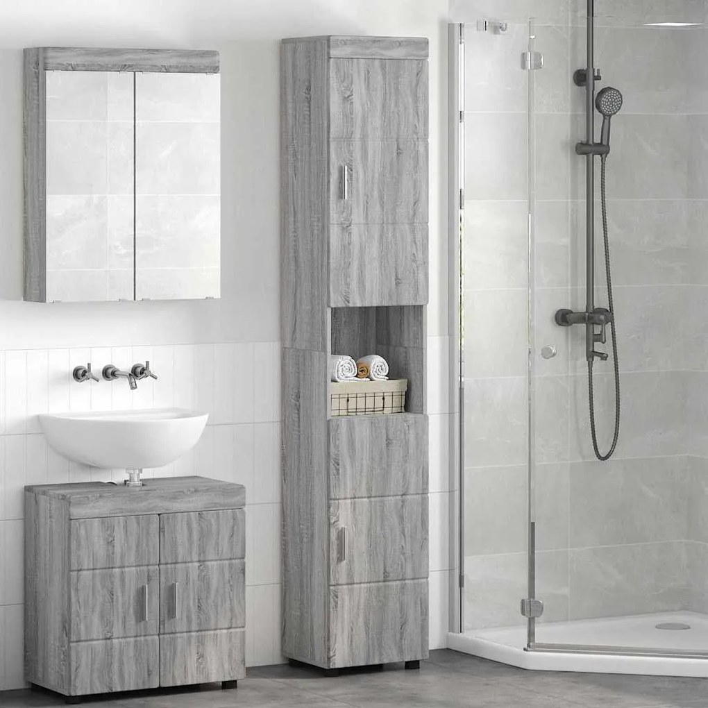 vidaXL Ντουλάπι Μπάνιου με πόρτα TULUM Γκρι sonoma 37 x 31.5 x 203 εκ